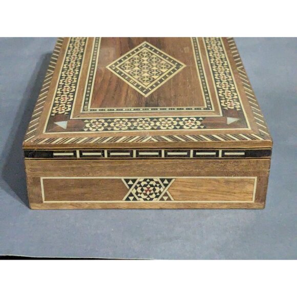 Vintage Marquetry Intricate Inlay Wood Box Trinket Jewelry Handmade - Picture 11 of 12